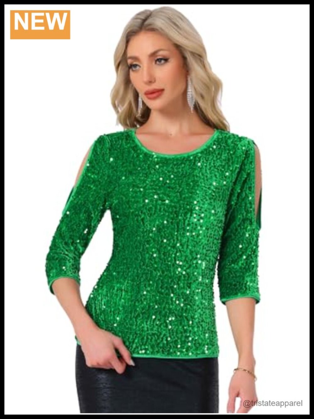 Sequin Velvet Half Sleeve Party Club Holiday Blouse Women's Cut Out